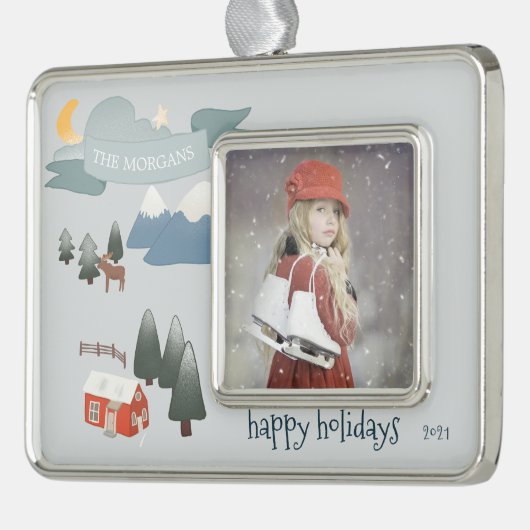 冬のJoy⎢のパーソナライズな写真のオーナメント シルバープレートフレームオーナメント (左)