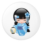 冬のKokeshiの人形-かわいく日本のな芸者女の子 セラミックノブ (正面)