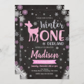 冬のONEderlandのシカの第1誕生日の招待状 招待状 (正面/裏面)