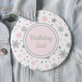 冬のONEderlandのピンクの銀製の雪片の誕生日 缶バッジ (インサイチュ)