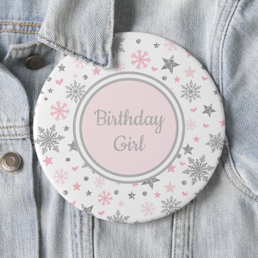 冬のONEderlandのピンクの銀製の雪片の誕生日 缶バッジ (インサイチュ)