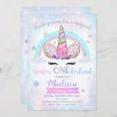 冬のONEderlandのユニコーンの誕生日の招待状 招待状 (正面/裏面)