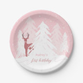 冬のOnederlandの最初誕生日のピンクの紙皿 ペーパープレート (正面)