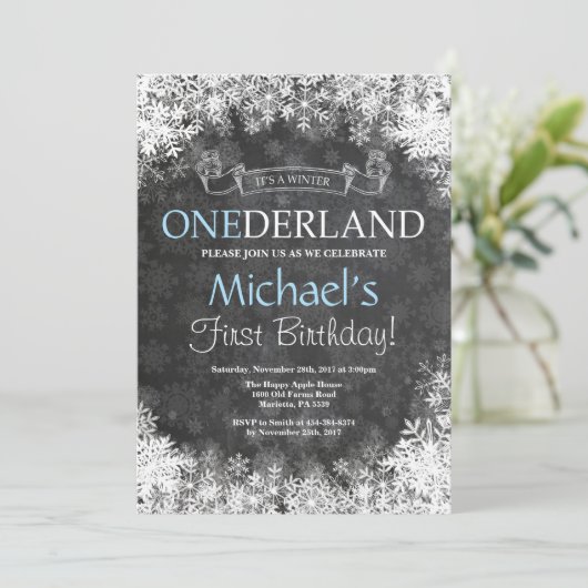 冬のOnederlandの男の子の第1誕生日の招待状 招待状 (スタンド正面)