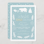冬のONEderlandの白くまの誕生日の招待状 シーズンカード (正面/裏面)
