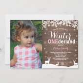 冬のOnederlandの素朴な女の子の第1誕生日の写真 招待状 (正面)