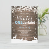 冬のOnederlandの素朴な木製の男の子の第1誕生日 招待状 (スタンド正面)