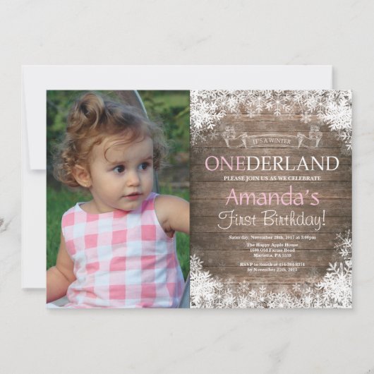 冬のOnederlandの素朴な男の子の第1誕生日の写真 招待状 (正面)