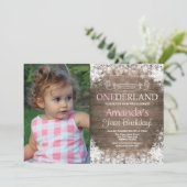 冬のOnederlandの素朴な男の子の第1誕生日の写真 招待状 (スタンド正面)