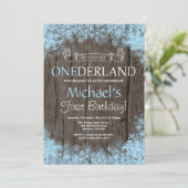 冬のOnederlandの素朴な男の子の第1誕生日 招待状 (スタンド正面)