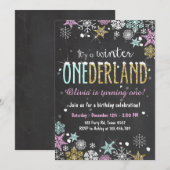 冬のOnederlandの誕生会の招待の女の子 招待状 (正面/裏面)