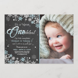 冬のOnederlandの誕生会の招待の青い白 招待状