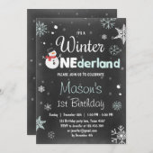 冬のOnederlandの誕生会の雪だるまのミントの青 招待状 (正面/裏面)