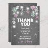 冬のONEderlandの誕生日のサンキューカードのピンク サンキューカード (正面/裏面)