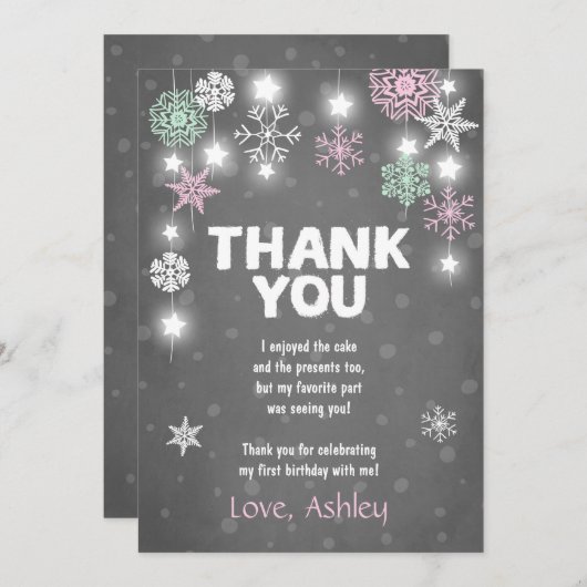 冬のONEderlandの誕生日のサンキューカードのピンク サンキューカード (正面/裏面)