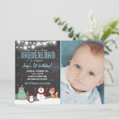 冬のONEderlandの誕生日のパーティの招待状の青 招待状 (スタンド正面)