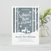 冬のOnederlandの誕生日の招待のシカの樺の木 招待状 (スタンド正面)