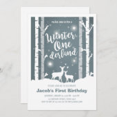 冬のOnederlandの誕生日の招待のシカの樺の木 招待状 (正面/裏面)