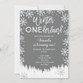 冬のONEderlandの雪の誕生日の招待の灰色 招待状 (正面)
