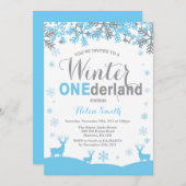 冬のOnederlandの雪片の男の子の第1誕生日 招待状 (正面/裏面)