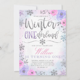 冬のONEderlandの雪片の誕生日の招待状 招待状