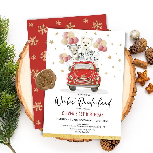 冬のONEderlandパーティー動物1st誕生日 招待状