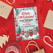 冬のONEderland動物の最初の誕生日パーティー 招待状