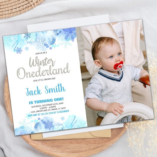 冬のONEderland招待状雪のシルバーフォト 招待状