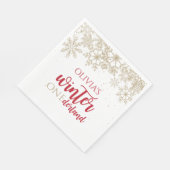 冬のONEdernald 赤と金の雪の結晶の誕生日 スタンダードランチョンナプキン (角)