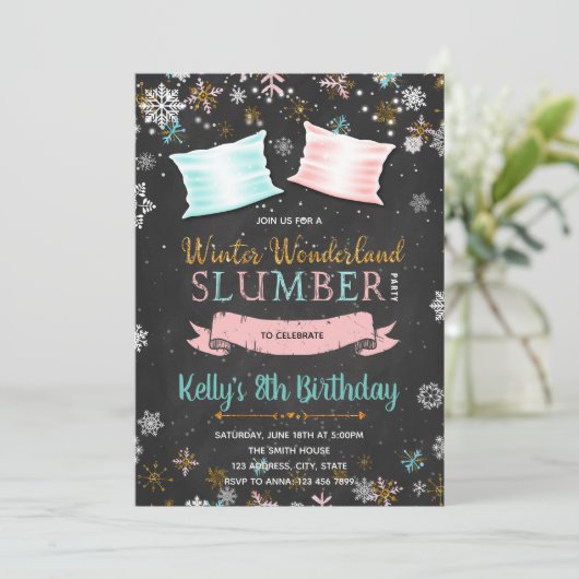 冬のsleepoverのパーティの招待状 招待状 (スタンド正面)