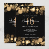 冬のSweet sixteenの誕生会の金ゴールド 招待状 (正面/裏面)