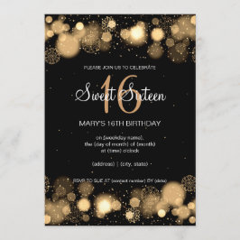 冬のSweet sixteenの誕生会の金ゴールド 招待状