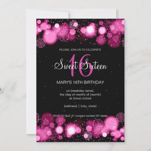 冬のSweet sixteen誕生パーティーピンク 招待状 (正面)