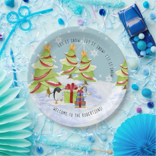 冬はそれを雪クリスマスツリーペンギンの名前 ペーパープレート (パーティー)