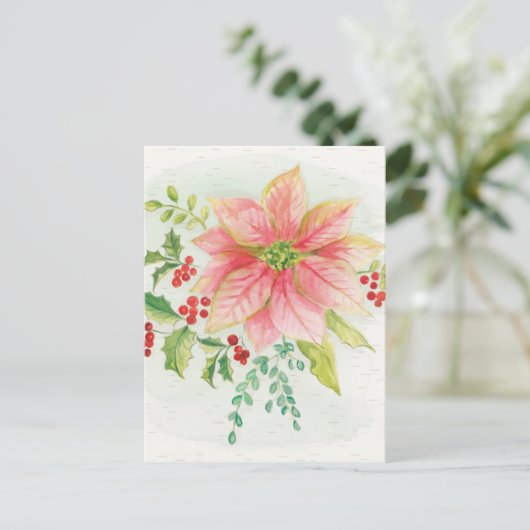 冬はピンクの咲くポインセチア|の咲きます ポストカード (スタンド正面)