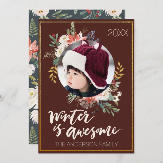 冬はフローラ素晴らしフォトホリデーカード 招待状 (正面/裏面)