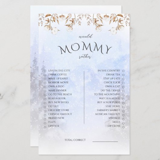 冬はママの赤ちゃんシャワーのゲーム (正面/裏面)