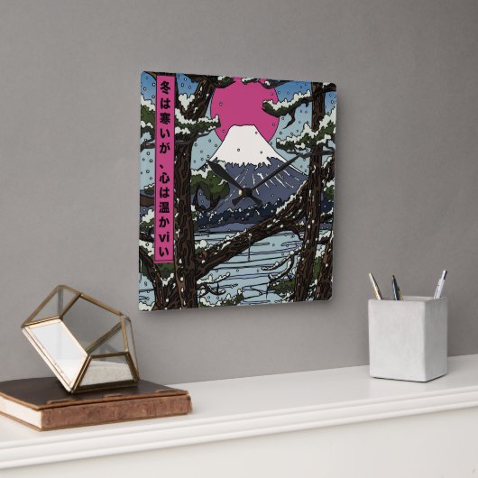 冬は寒いがハートは暖かい スクエア壁時計 (オフィス)