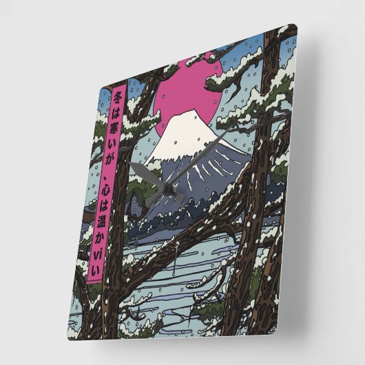 冬は寒いがハートは暖かい スクエア壁時計 (傾斜)