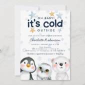 冬は寒冷で北極圏外の動物の赤ちゃんシャワー 招待状 (正面)