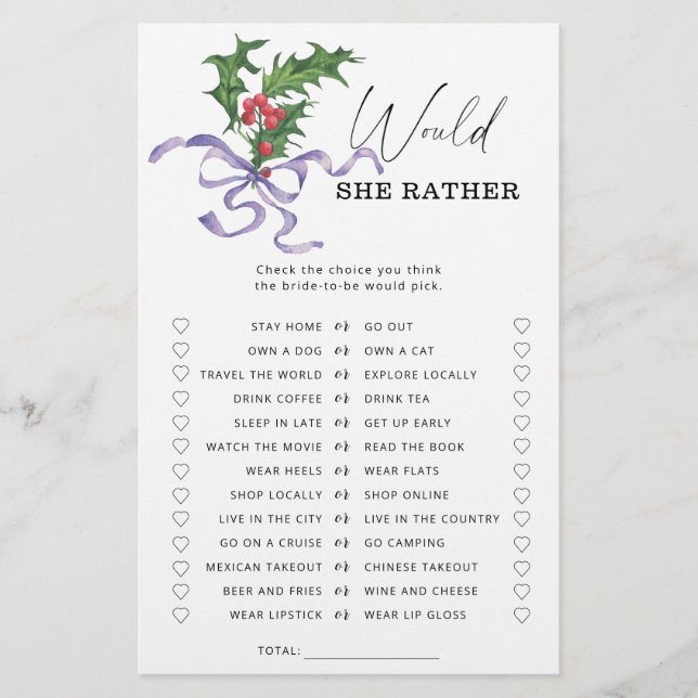 冬は彼女はむしろブライダルシャワーゲーム (正面)