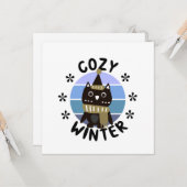 冬は心地よい、かわいいフクロウ カード (正面/裏面インサイチュ)