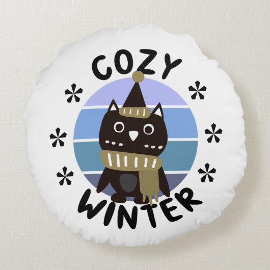 冬は心地よい、かわいいフクロウ ラウンドクッション (裏面)