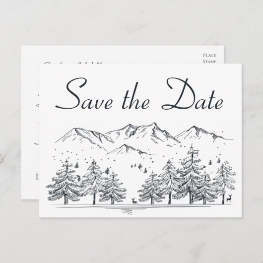 冬は日付の山の結婚婚約を保存 ポストカード (正面/裏面)