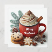 冬は赤いマグカップにクリーム熱コーヒーを泡立てた シーズンカード (正面/裏面)