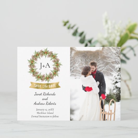 冬またはクリスマスの写真の日付を保存 セーブザデート (スタンド正面)