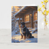 冬までに雪の中に眠るベルネーゼ素朴山犬 カード (黄色い花)