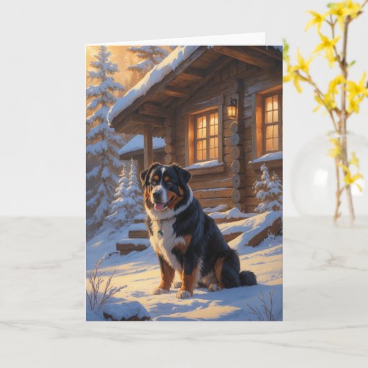 冬までに雪の中に眠るベルネーゼ素朴山犬 カード (黄色い花)