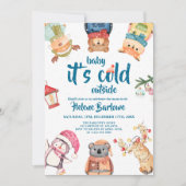 冬よくはしゃぐの可愛い冬の赤ちゃんシャワー 招待状 (正面)
