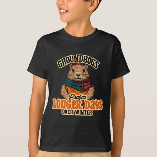 冬よりも長い日を好むグラウンドホッグ Tシャツ (正面)
